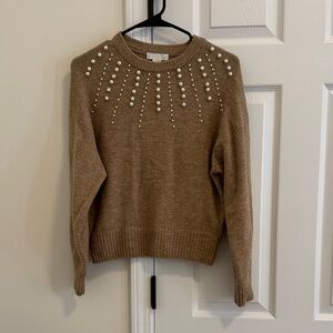 H&M Tan Sweater with Pearl Details